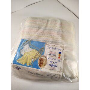 Chatham North Baby Star Blanket VTG Nylon Satin Trim Pastel Stripe Acrylic NEW